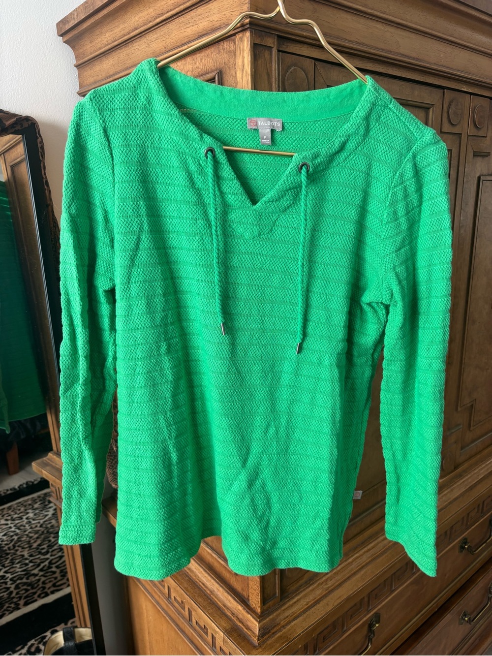 Talbots Bright Green Textured Knit Hooded Pullover